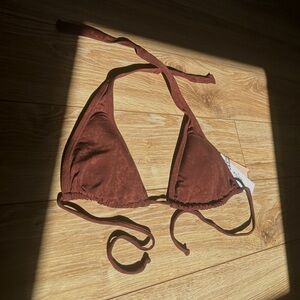 NWT PILYQ Barcelona Swim Brown Bikini Top Dakota Basic Halter